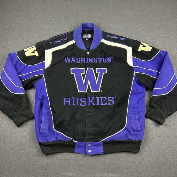 Washington Huskies Varsity Jacket Mens Size 2XL G-III Button Up Y2K Black Purple